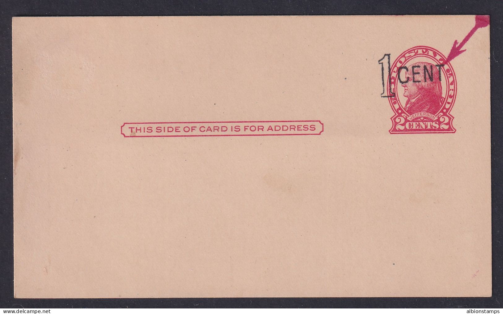 US, Scott UX31, Unused Postal Card (red Ink Arrow), W/ 2024 PF Cert - 1901-20