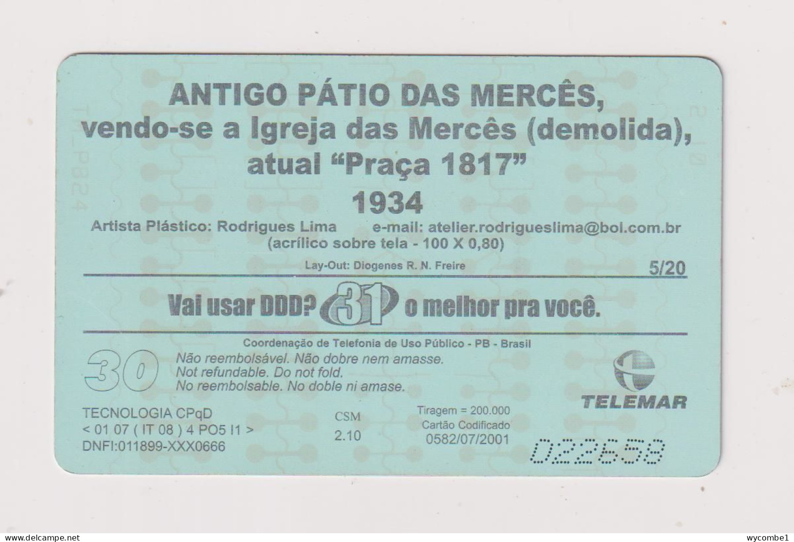 BRASIL -  Antigo Patio Das Merces Inductive  Phonecard - Brasilien