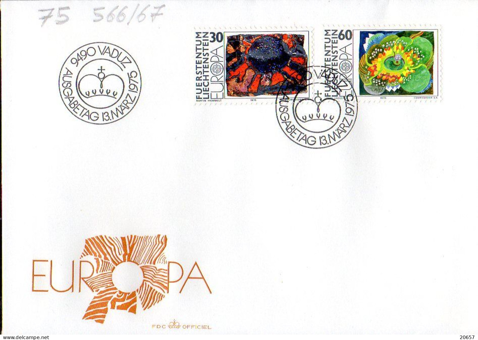 Liechtenstein 0566/67 Fdc Europa, Arts - 1975