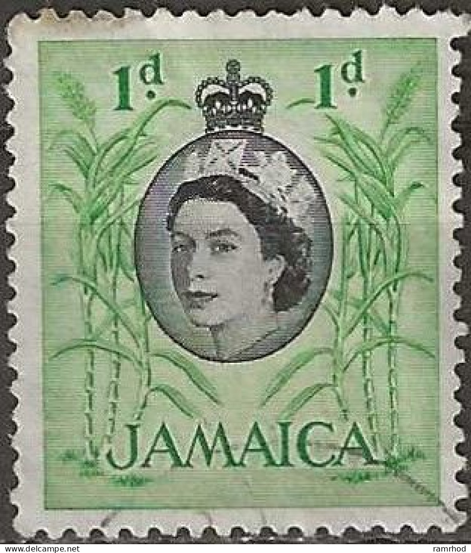 JAMAICA 1956 Queen Elizabeth II - Sugar Cane - 1d. - Black And Green FU - Jamaica (...-1961)