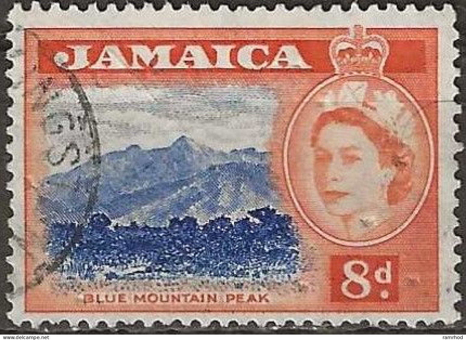 JAMAICA 1956 Queen Elizabeth II - Blue Mountain Peak - 8d. - Blue And Orange FU - Jamaica (...-1961)
