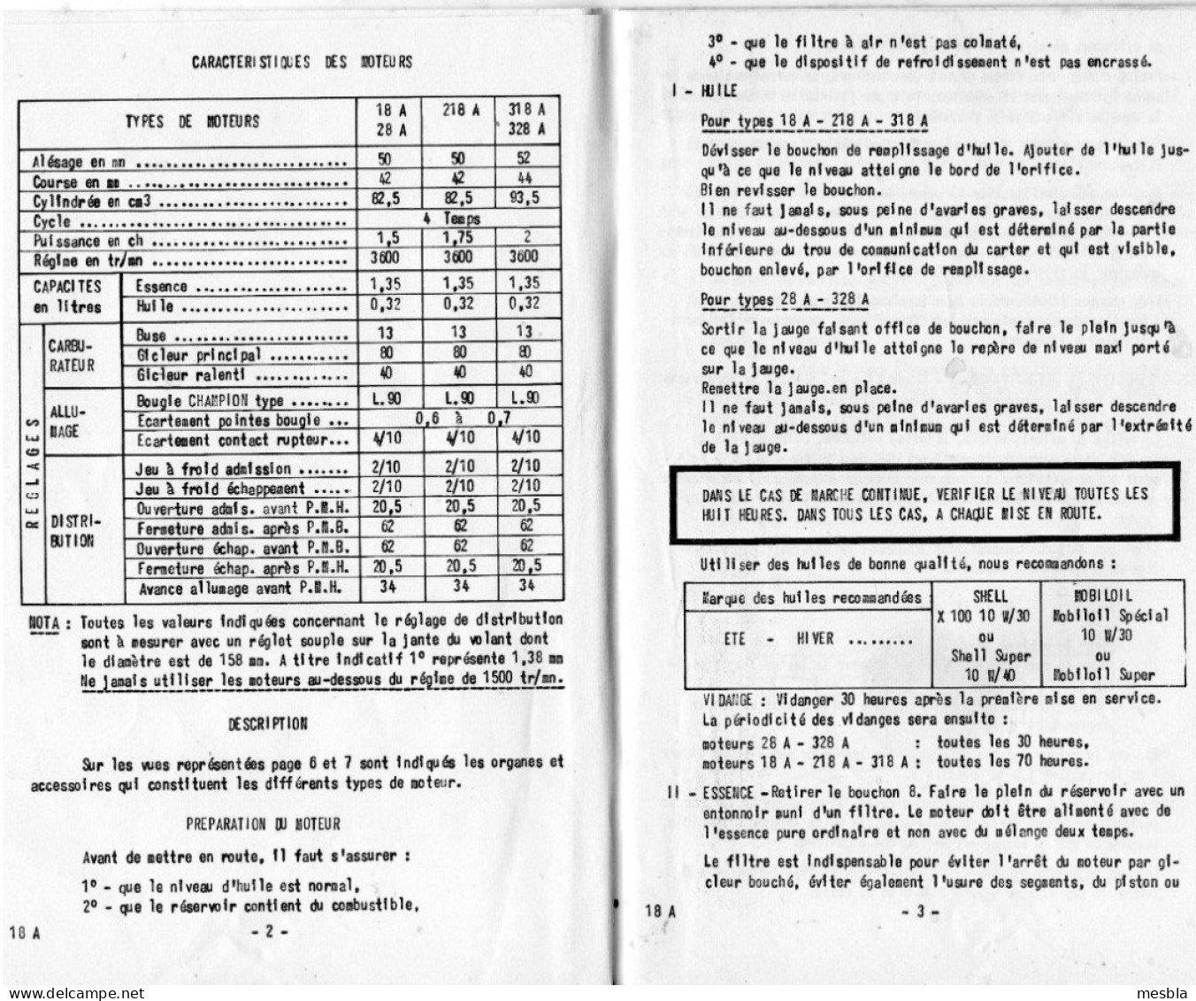 BERNARD  MOTEURS - Notice D' Utilisation Et D' Entretien - Catalogue De Pièces De Rechange - Moteurs  18 A- 318 A - 328A - Bricolage / Technique