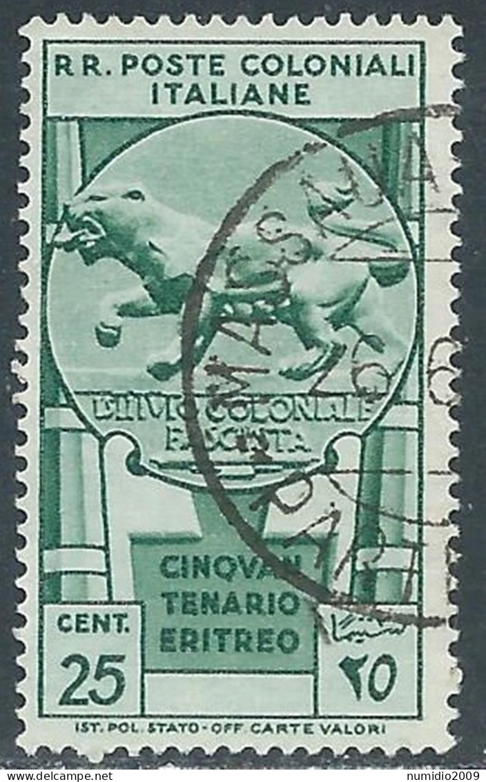 1933 EMISSIONI GENERALI USATO CINQUANTENARIO ERITREO 25 CENT - RA6-8 - Amtliche Ausgaben