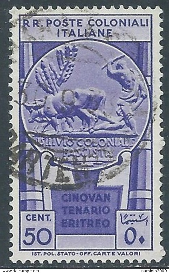 1933 EMISSIONI GENERALI USATO CINQUANTENARIO ERITREO 50 CENT - RA6-4 - Amtliche Ausgaben