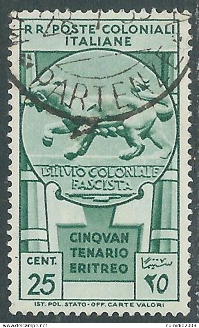 1933 EMISSIONI GENERALI USATO CINQUANTENARIO ERITREO 25 CENT - RA6 - Amtliche Ausgaben