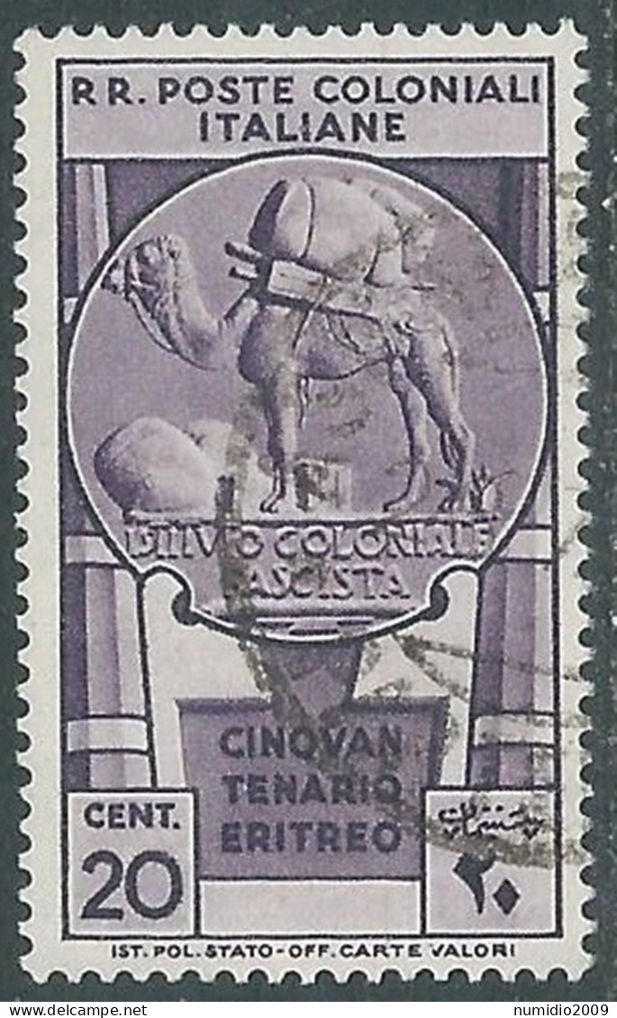 1933 EMISSIONI GENERALI USATO CINQUANTENARIO ERITREO 20 CENT - RA6-4 - Amtliche Ausgaben