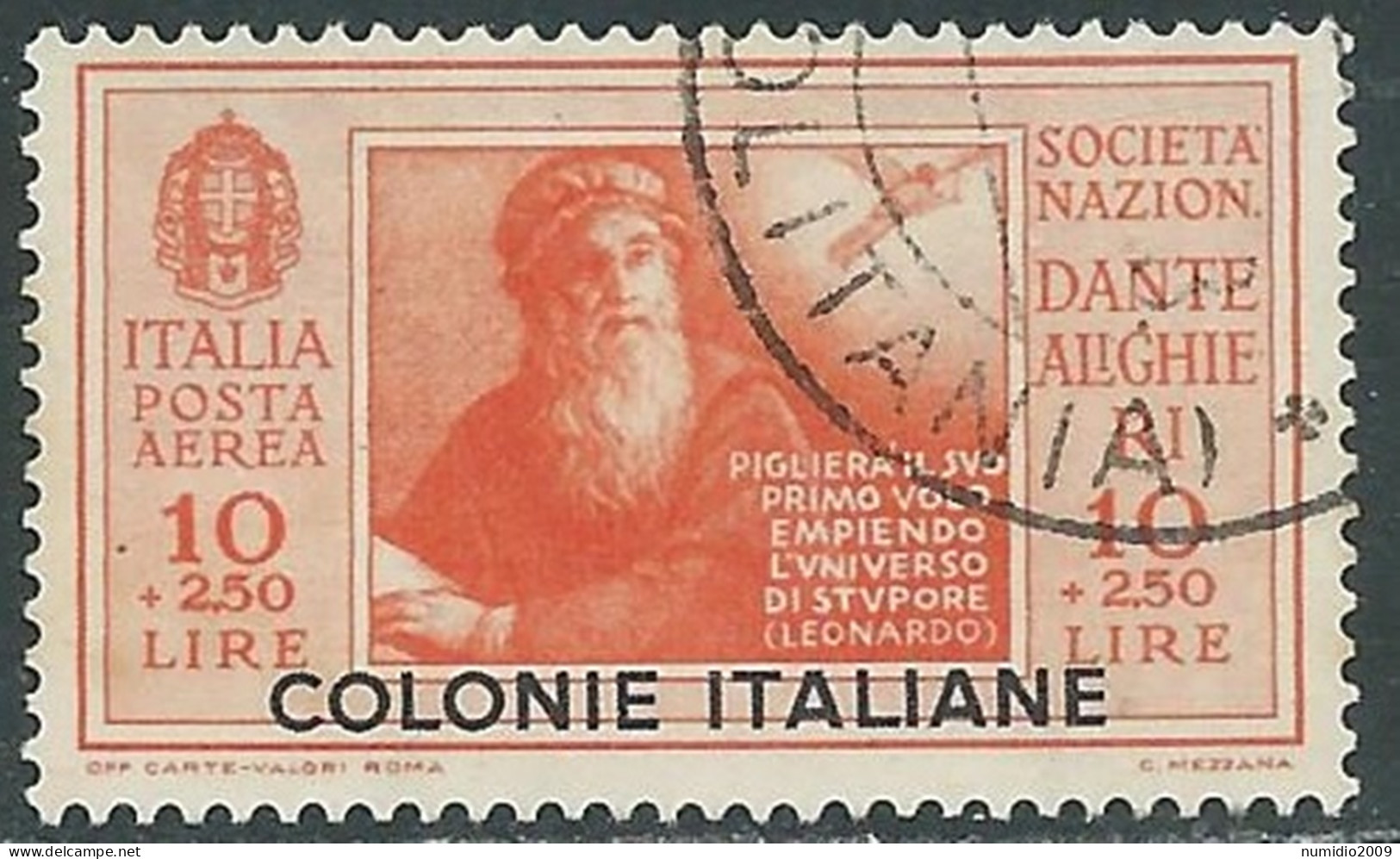 1932 EMISSIONI GENERALI POSTA AEREA USATO DANTE 10 LIRE - RA2-2 - Emissions Générales