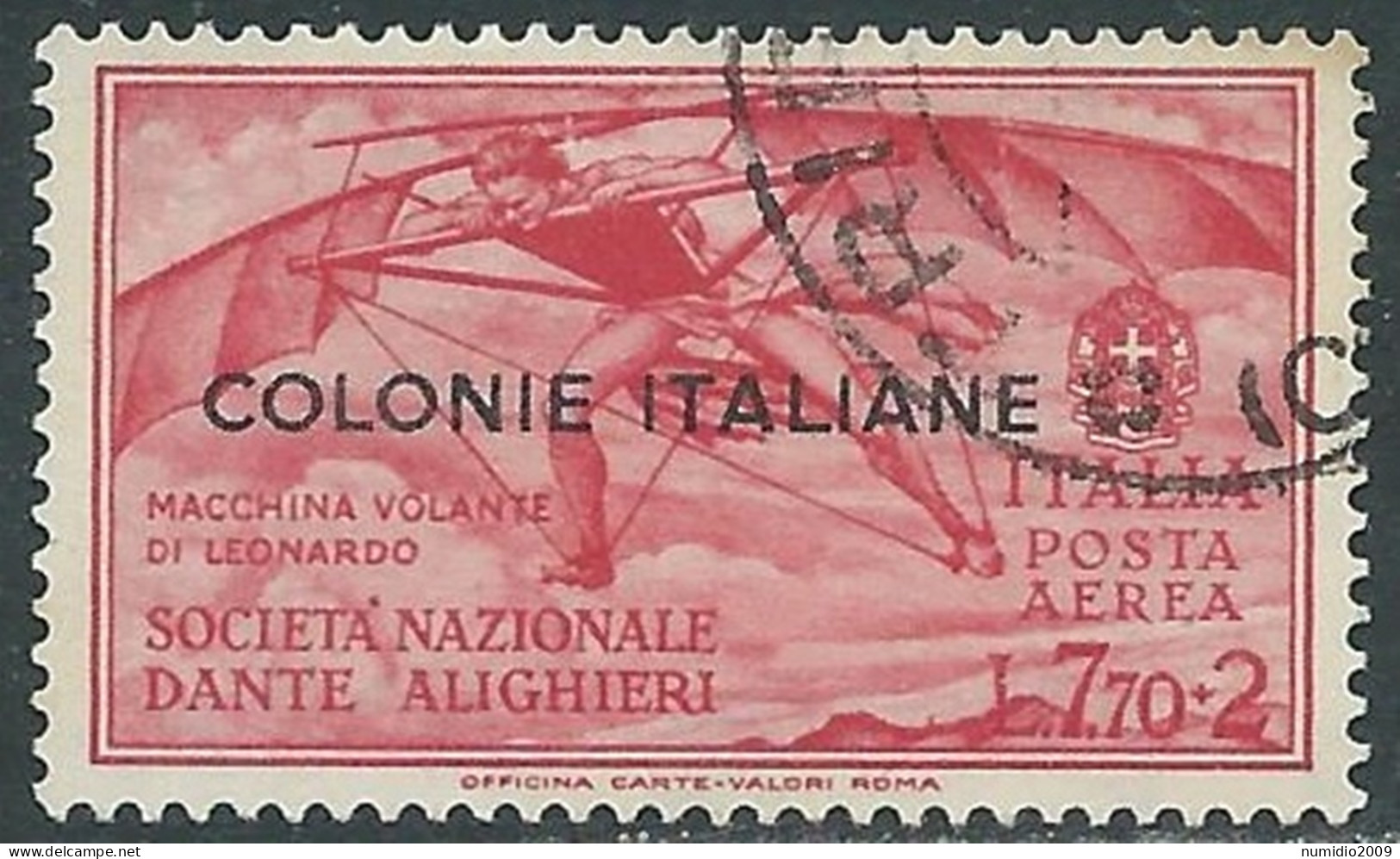 1932 EMISSIONI GENERALI POSTA AEREA USATO DANTE 7,70 LIRE - RA2-2 - General Issues