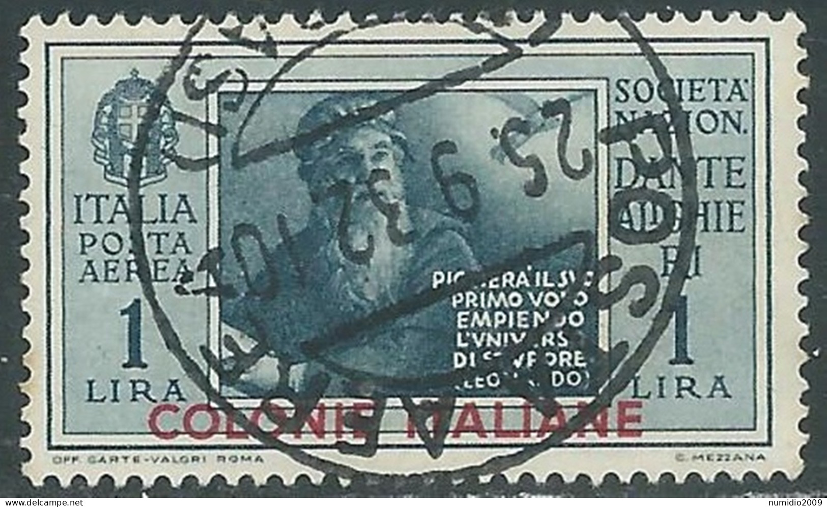 1932 EMISSIONI GENERALI POSTA AEREA USATO DANTE 1 LIRA - RA3-9 - Amtliche Ausgaben