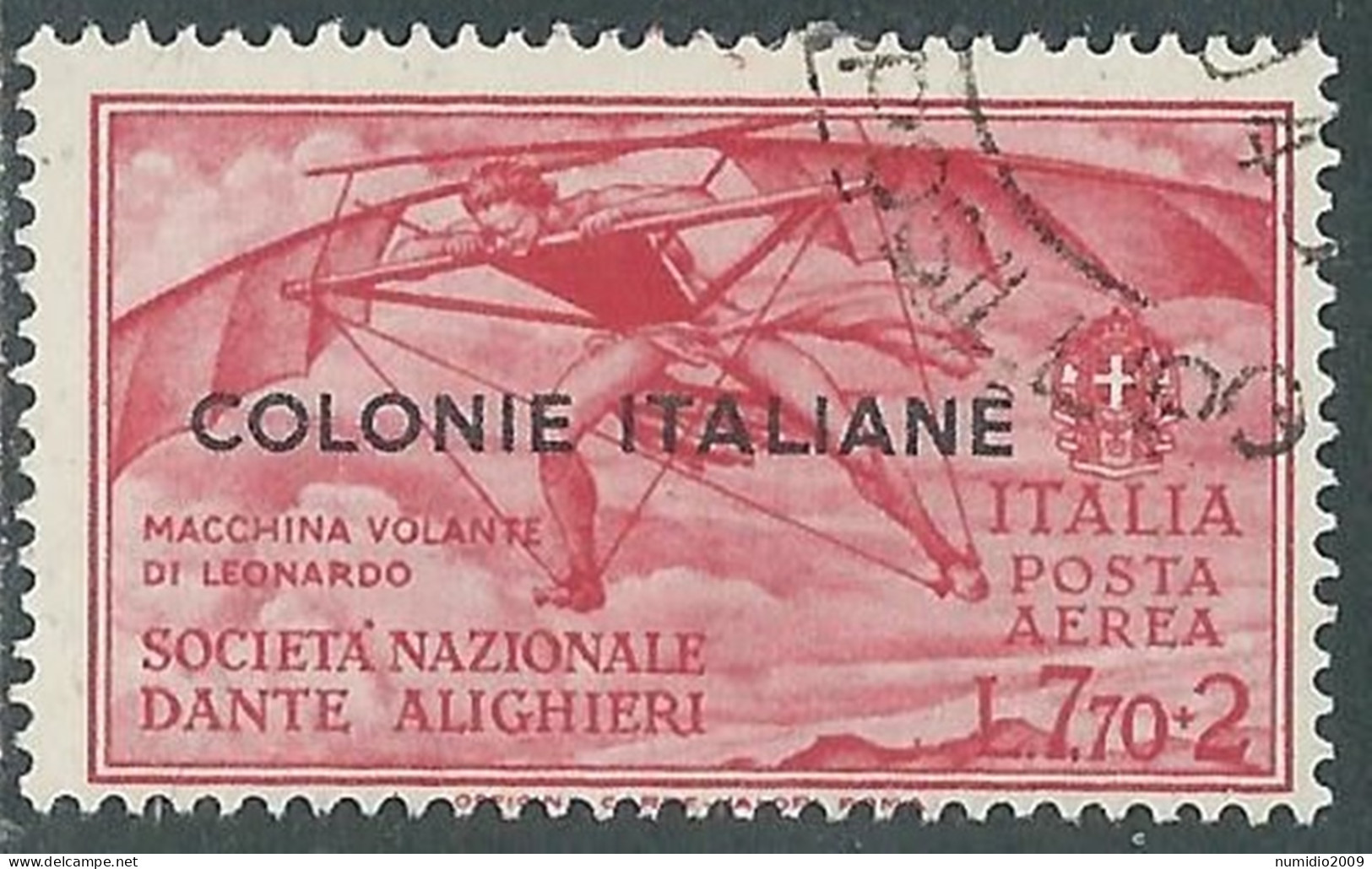 1932 EMISSIONI GENERALI POSTA AEREA USATO DANTE 7,70 LIRE - RA1-3 - General Issues