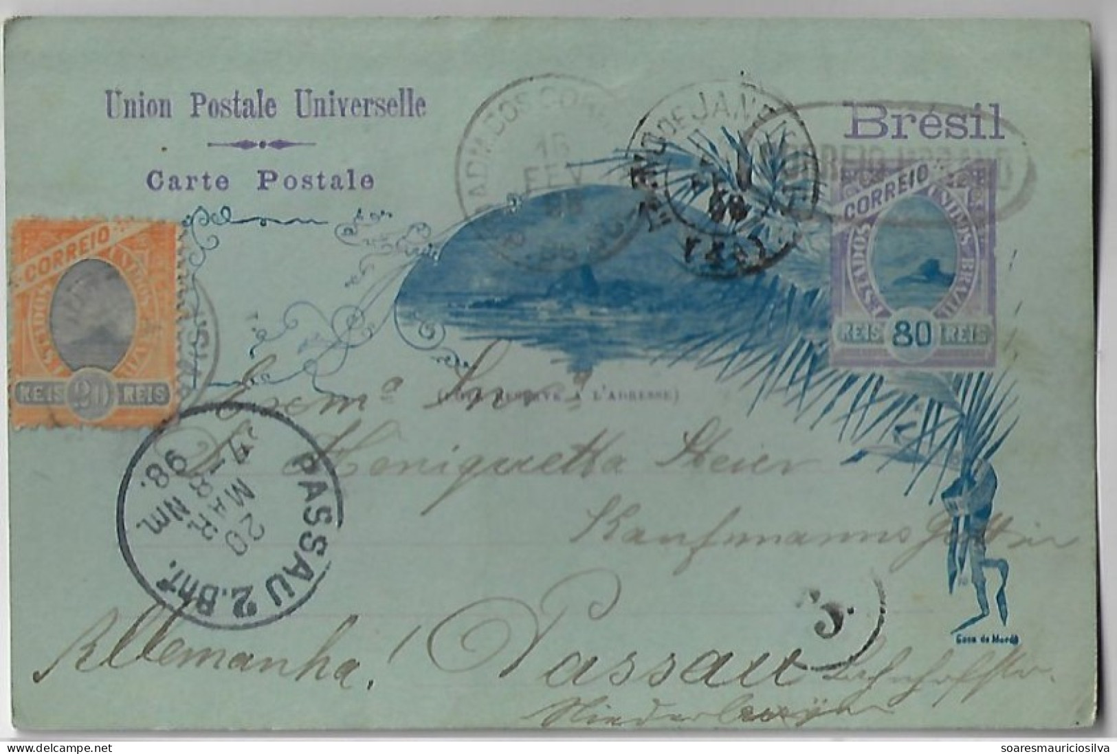 Brazil 1898 Postal Stationery Card Porto Alegre Rio De Janeiro Passau Germany Cancel Correio Urbano Urban Mail - Postwaardestukken
