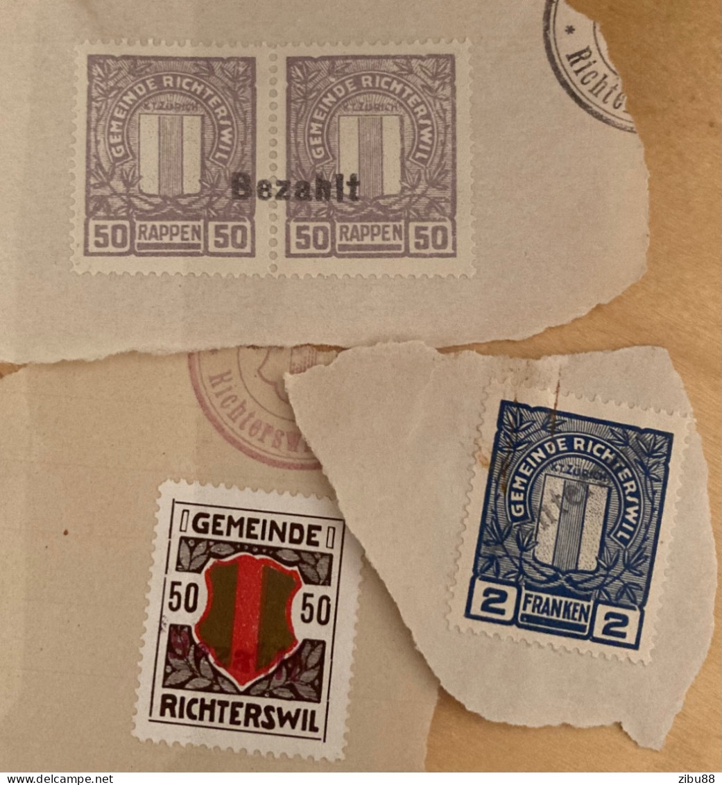 Ausschnitte Fiskalmarken Gemeinde Richterswil ZH / Revenue Stamps Switzerland - Fiscaux