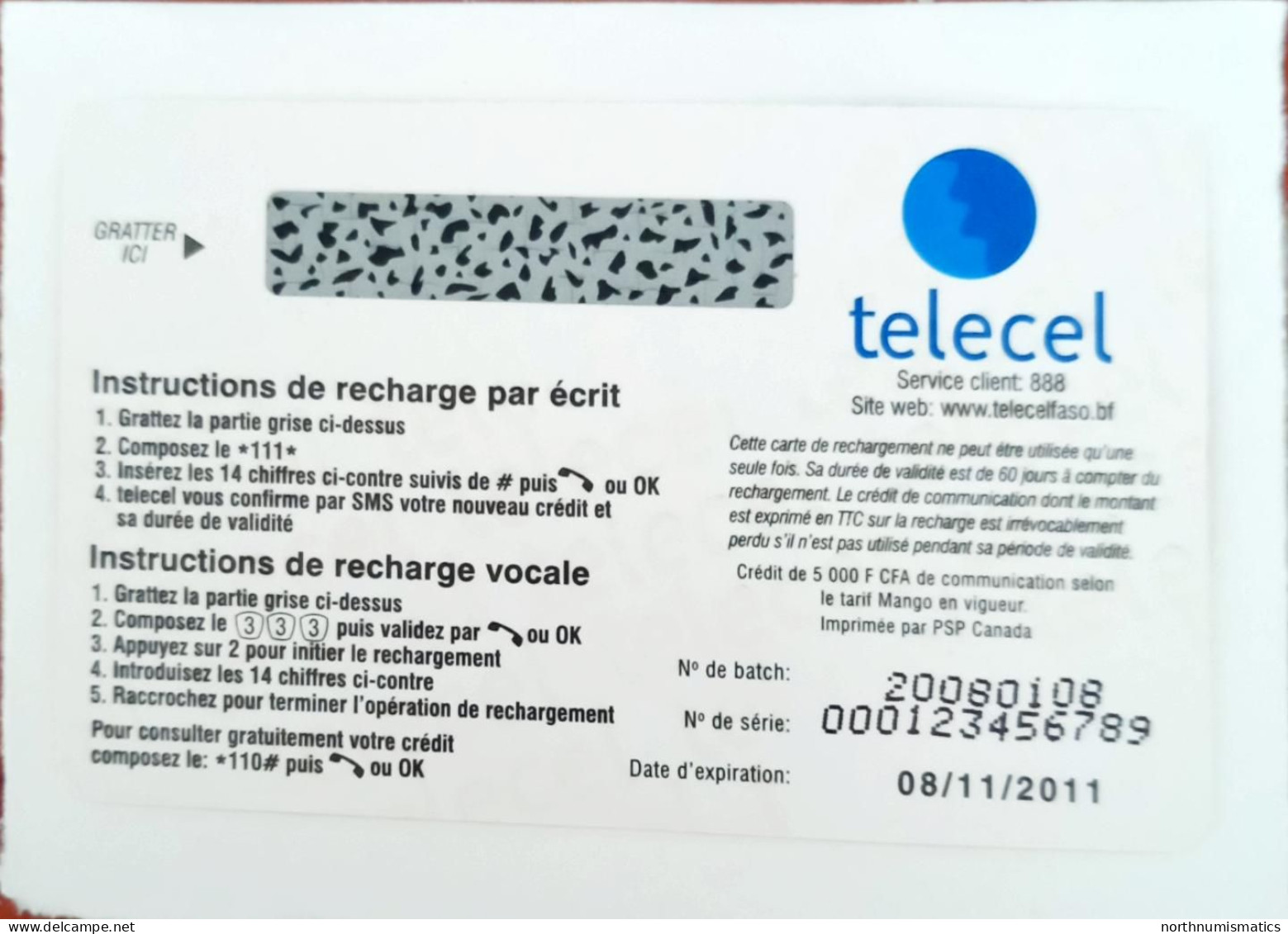 Burkina Faso Telecelfaso Mango Le Jus 5 000 F CFA  Prepaid İnternational Calling  Sample  Phone Card Unused - Lots - Collections