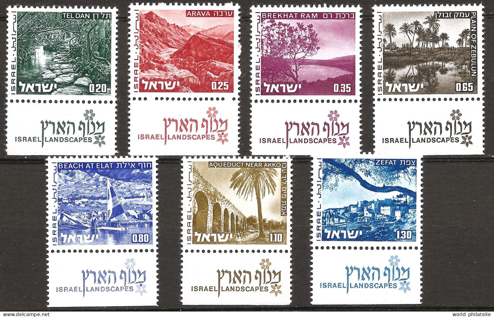 Israël Israel 1973 N° 532 / 8 Avec Tab ** Rivière, Montagne, Arava, Planche à Voile, Aqueduc, Tel-Dan, Plage, Eilat Acre - Unused Stamps (with Tabs)