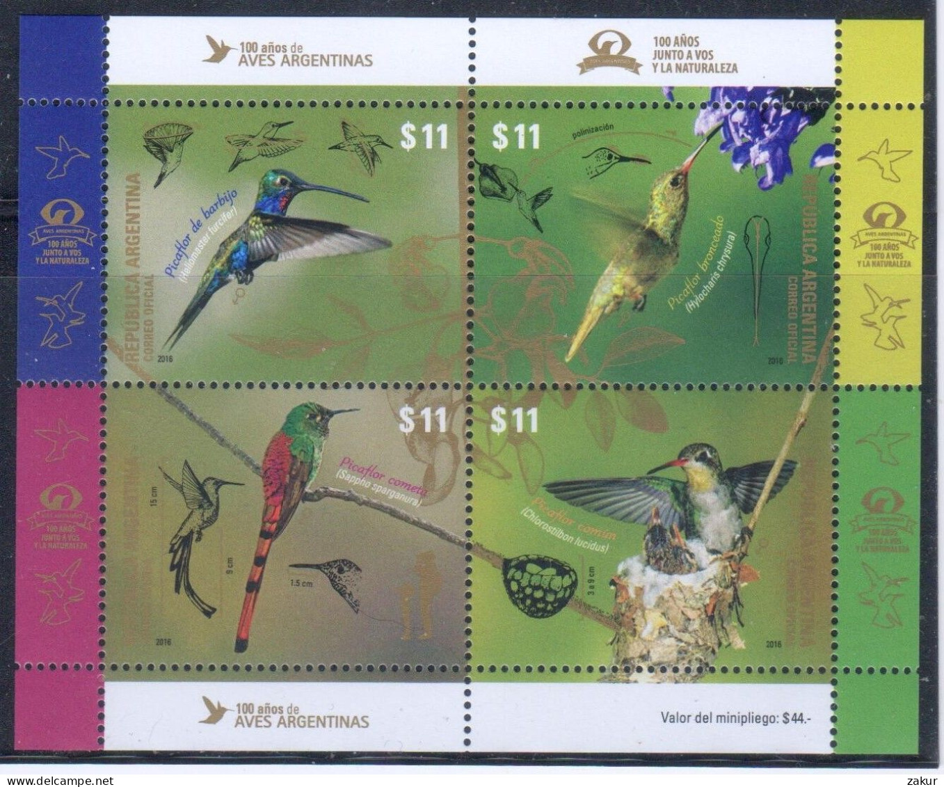 Argentina 2016 - 100 Años De Aves Argentinas - Colibríes - Unused Stamps
