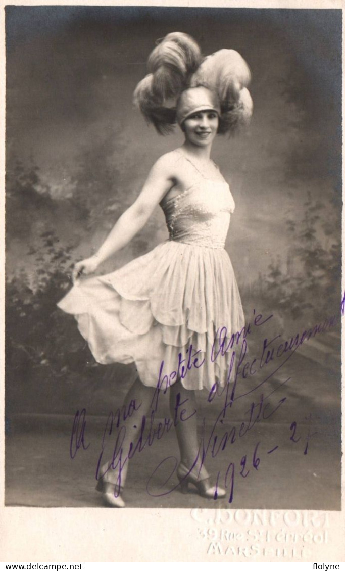 NINETTE - Carte Photo Dédicacée Signature Autographe - Artiste Cabaret Danse Danseuse Spectacle - 1927 Alcazar Marseille - Cabarets