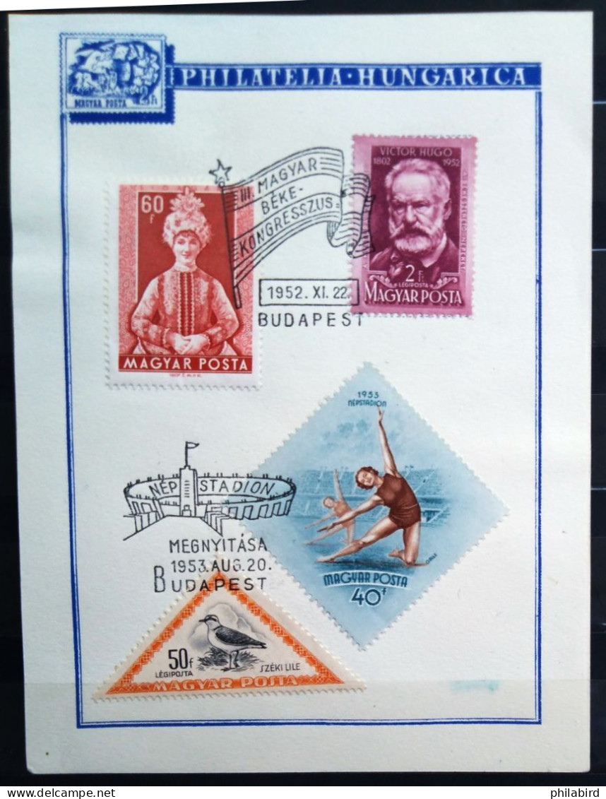 HONGRIE                       PHILATELIA HUNGARICA                      BUDAPEST  22/11/1952 - Commemorative Sheets