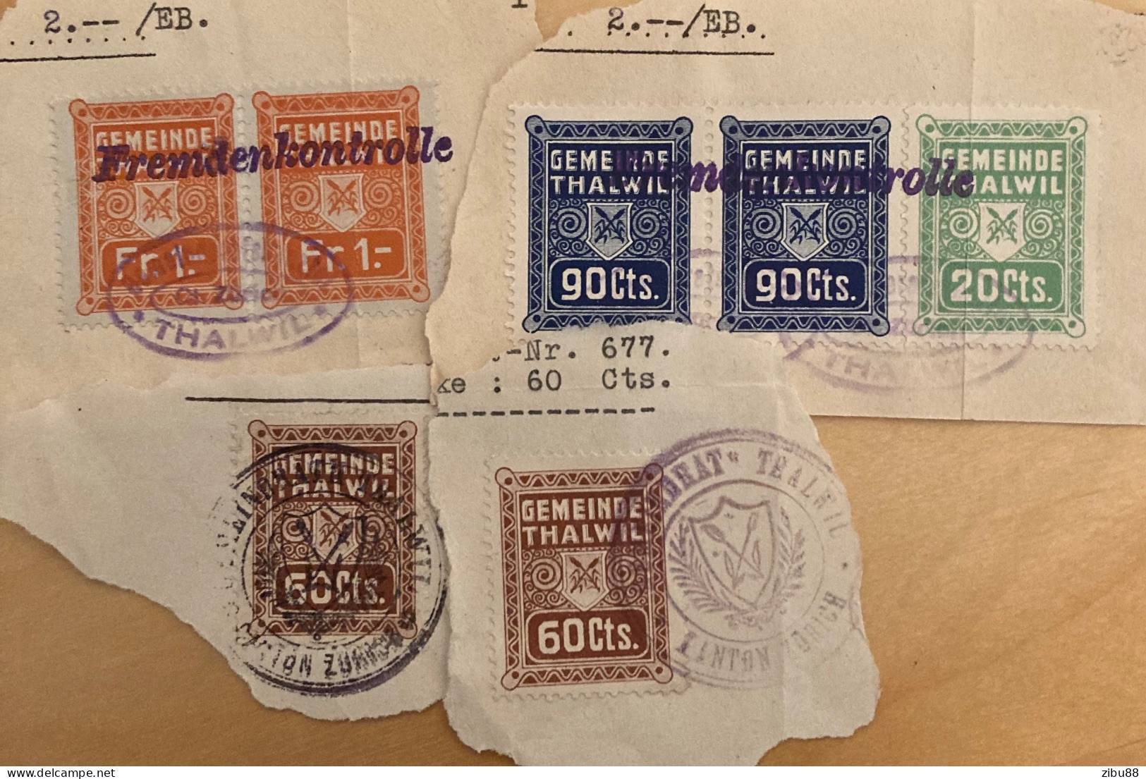 Fiskalmarken Gemeinde Thalwil ZH / Revenue Stamps Switzerland - Revenue Stamps