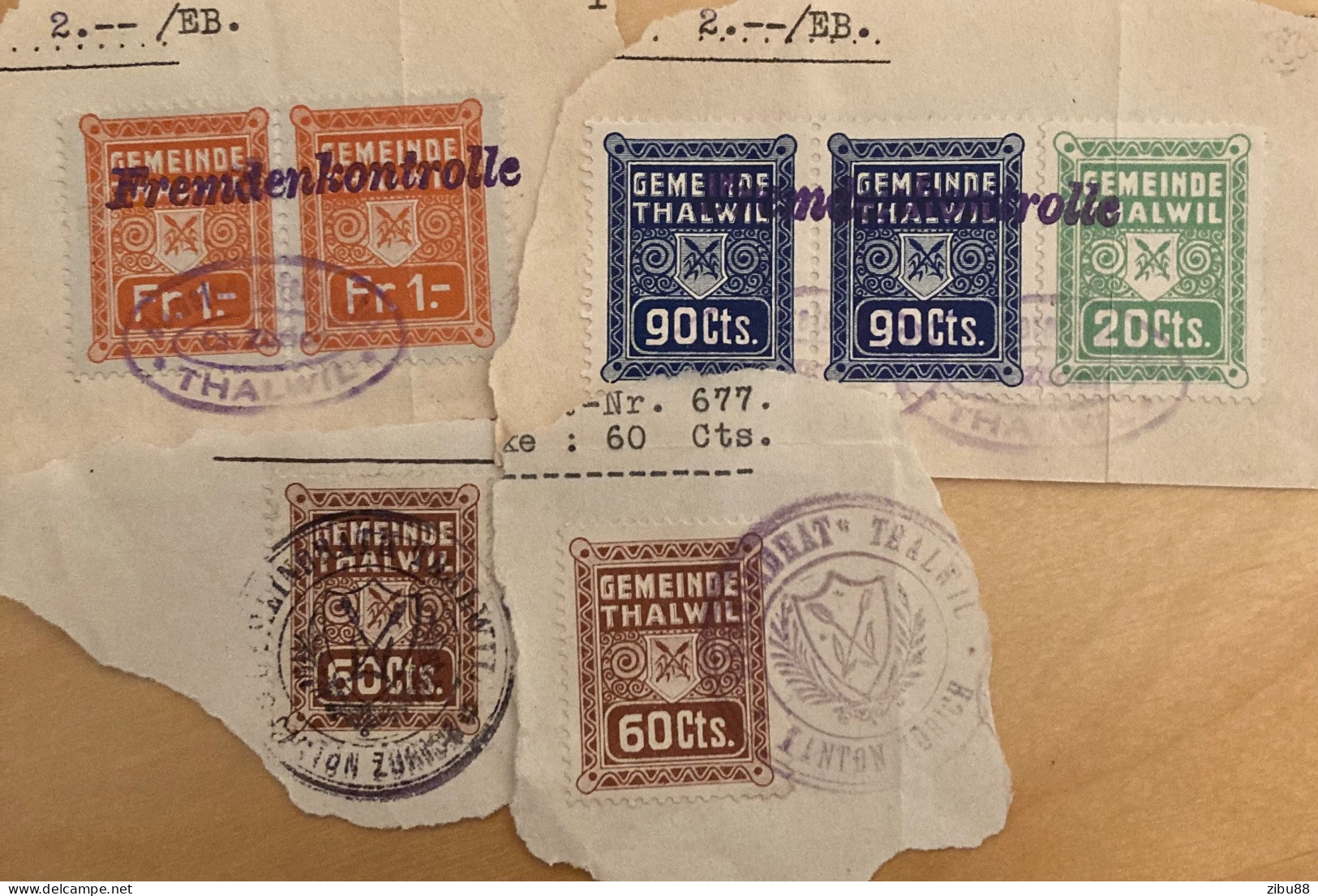 Fiskalmarken Gemeinde Thalwil ZH / Revenue Stamps Switzerland - Steuermarken