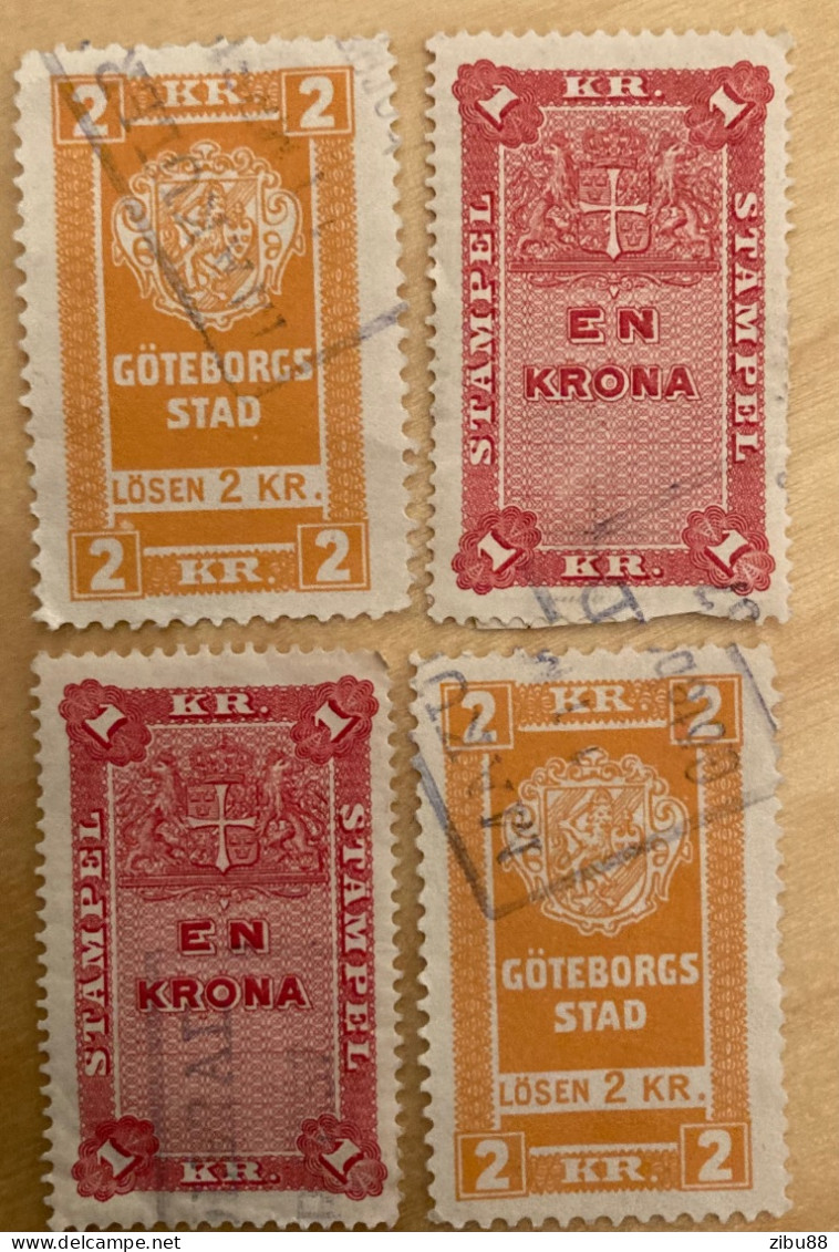 4 Revenue Stamps Sweden / Göteborgs Stad - Fiscale Zegels