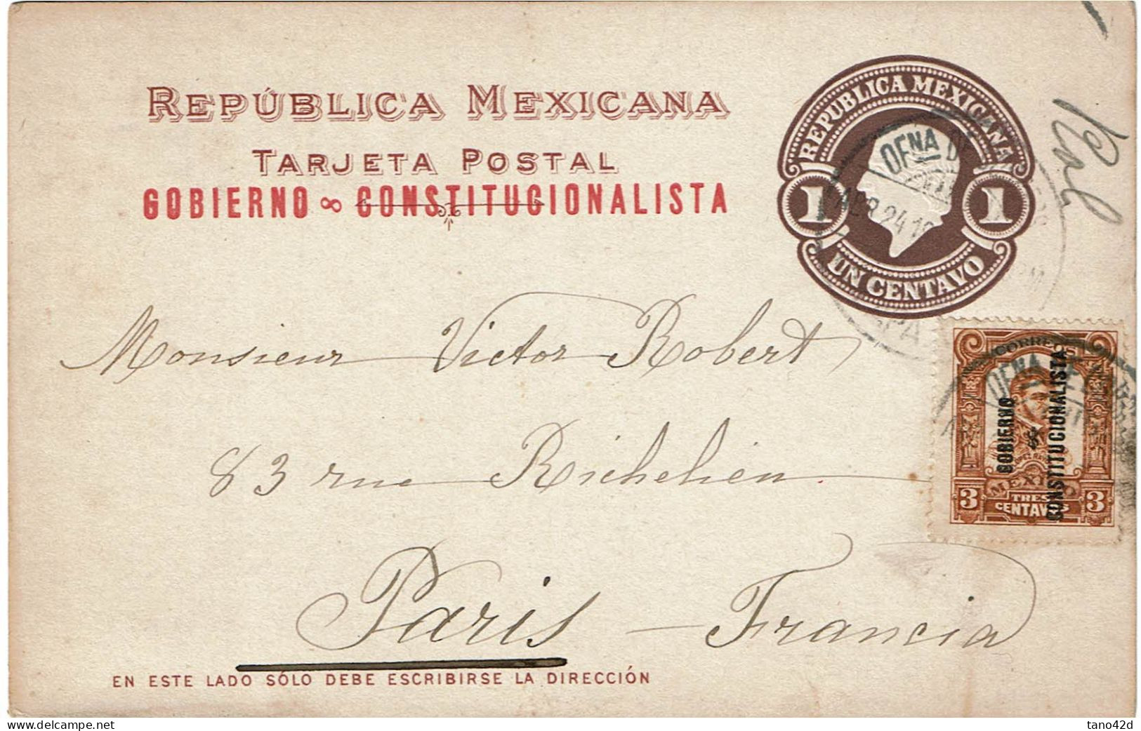 CTN89/DV- EP CP JALAPA / PARIS AVRIL 1915 - Mexico