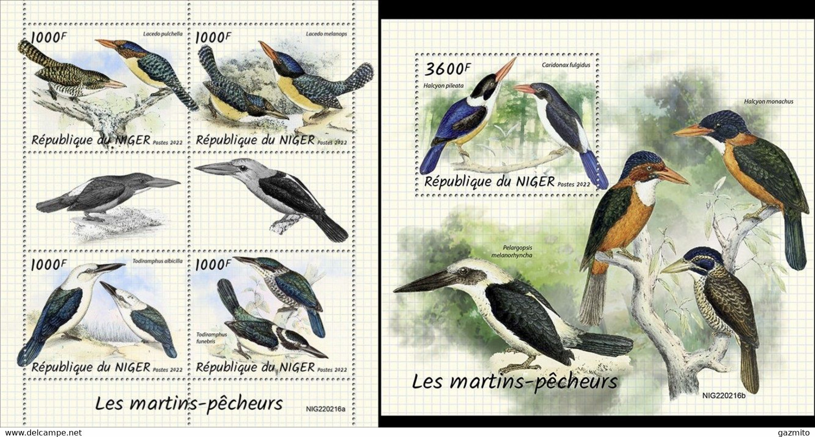 Niger 2022, Animals, Kingfisher, 4val In BF +BF - Marine Web-footed Birds
