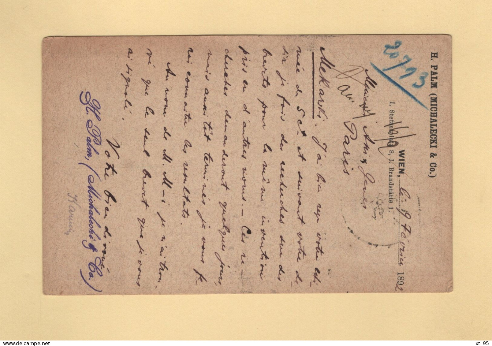 Autriche - Wien 1/1 - 1892 - Destination France - Entree Ambulant Avricourt A Paris 1° - Briefe U. Dokumente