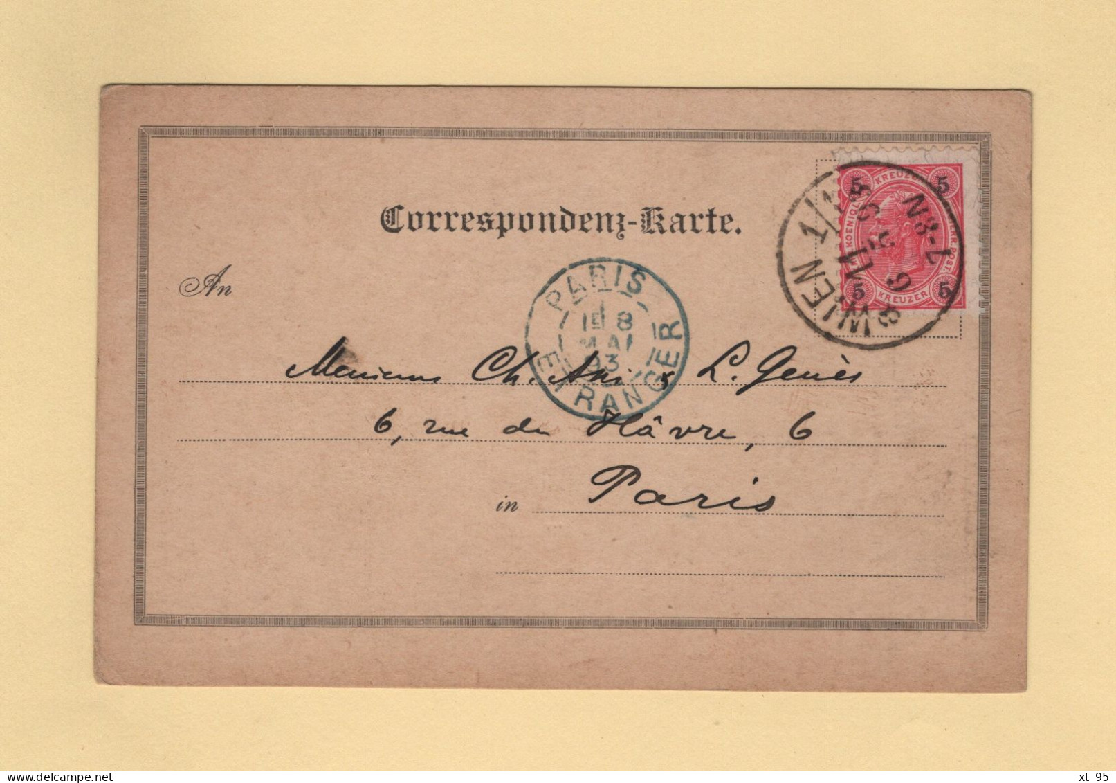 Autriche - Wien 1/1 - 1893 - Destination France - Entree Paris Etranger - Covers & Documents