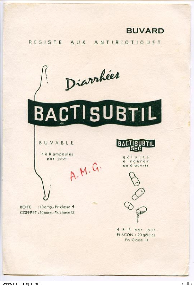 Buvard  13.5 X 19.5   A.M.G.  Bactisubtil Contre Les Diarrhées - Droguerías
