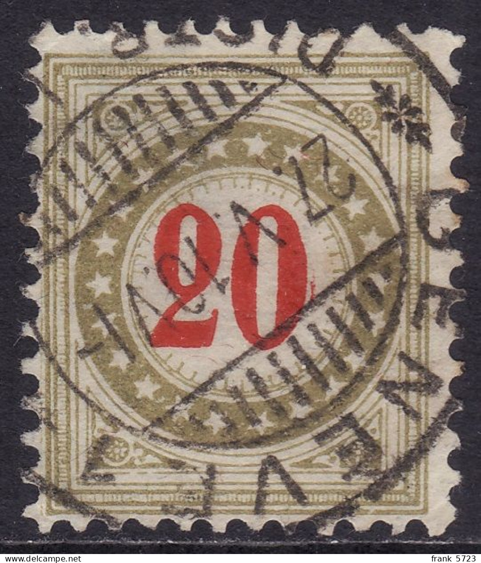 Schweiz: Portomarke SBK-Nr. 26BK (Rahmen Bräunlicholiv, Wz. Kreuz, 1908-1909) Vollstempel GENÈVE 1 21. V. 10 DISTR. L... - Taxe