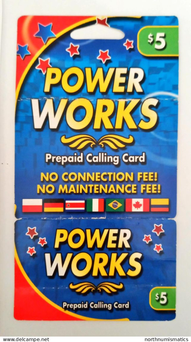 Power Works Prepaid Calling Card 5 Dollars Used Folded - Lots - Collections