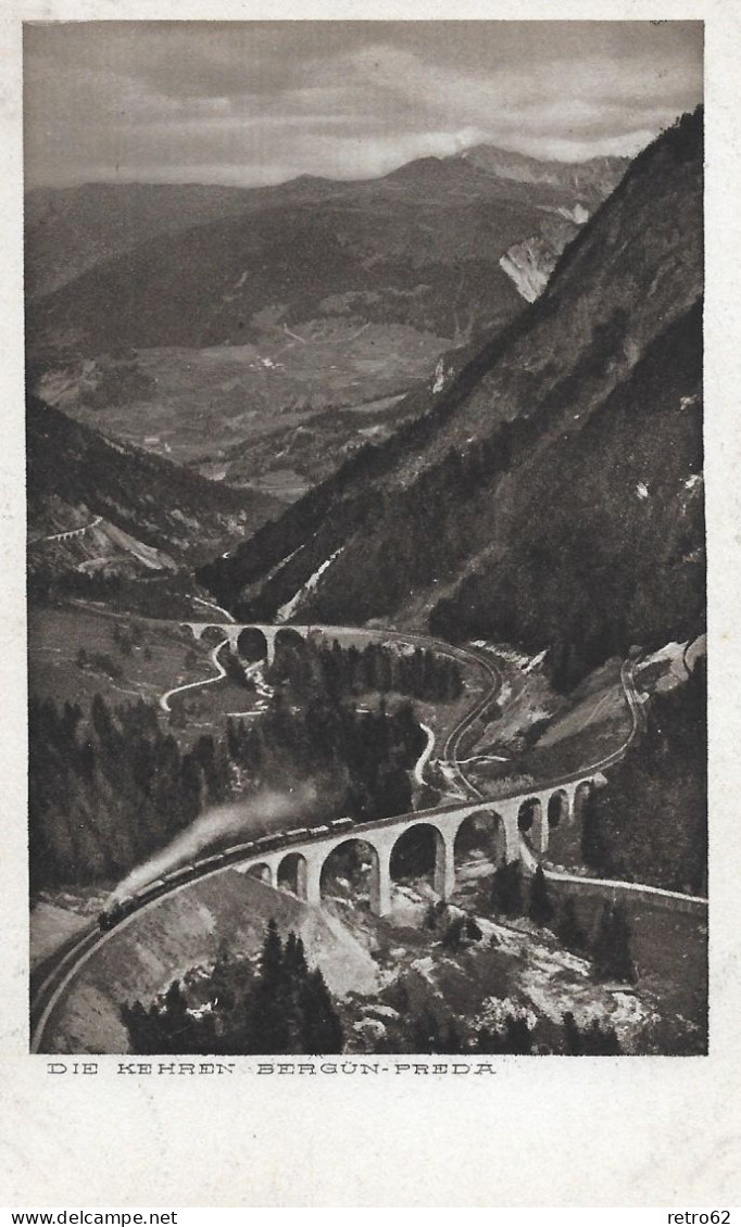 RHÄTISCHE BAHN ► Die Kehren Bergün - Preda Mit Dampfzug, Ca.1925 - Bergün/Bravuogn