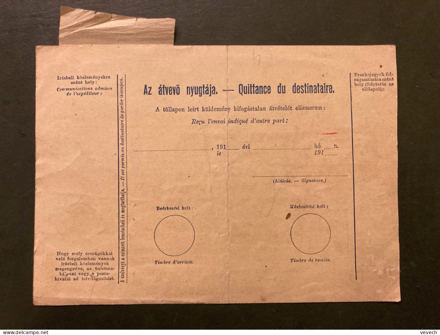 CARTE EP 10f RECOMMANDEE OBL.912 JUN 1 BUDAPEST + ETIQUETTE DE DOUANE - Cartas & Documentos