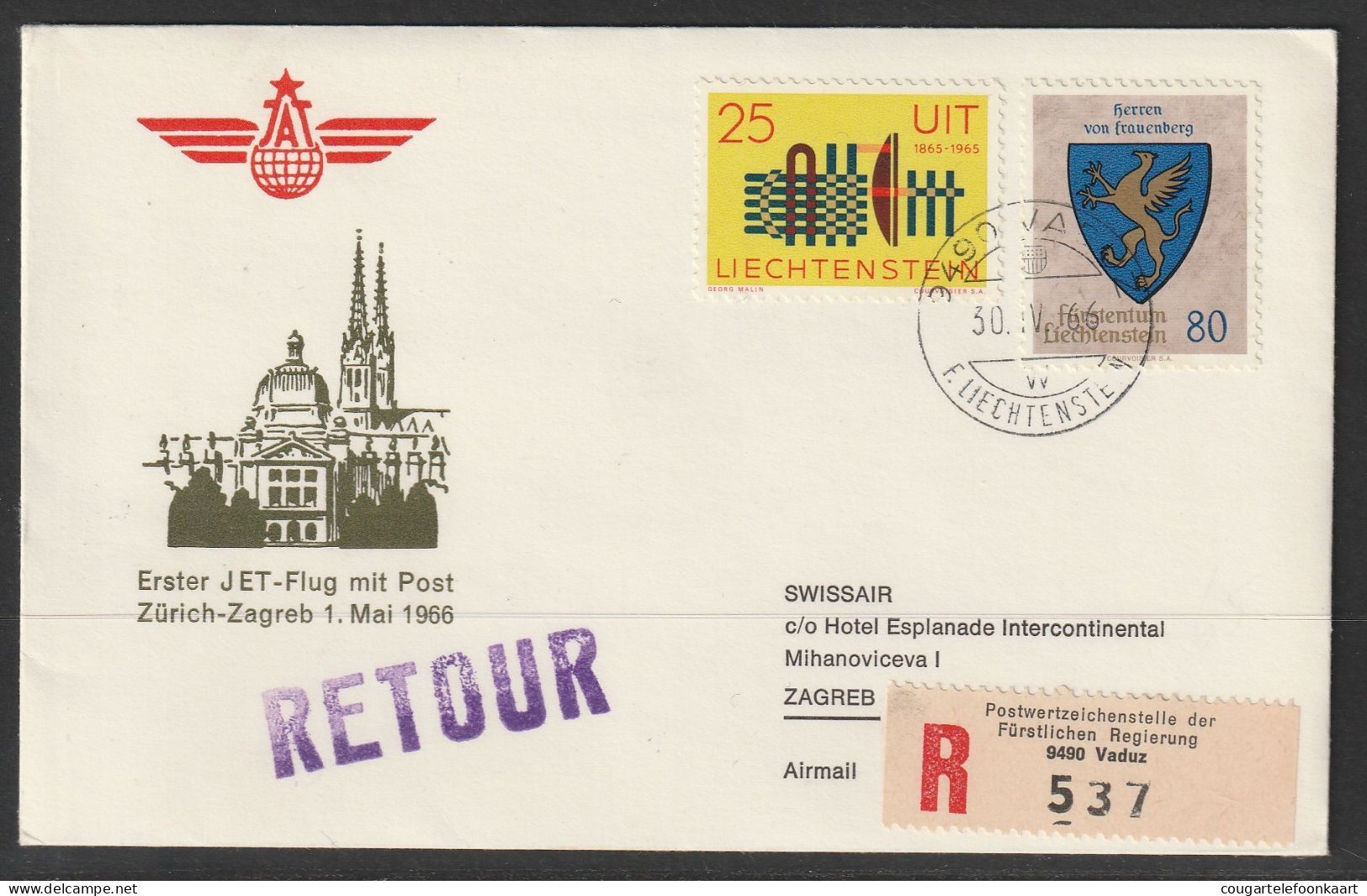 1966, Swissair, Erstflug, Liechtenstein - Zagreb - Aéreo