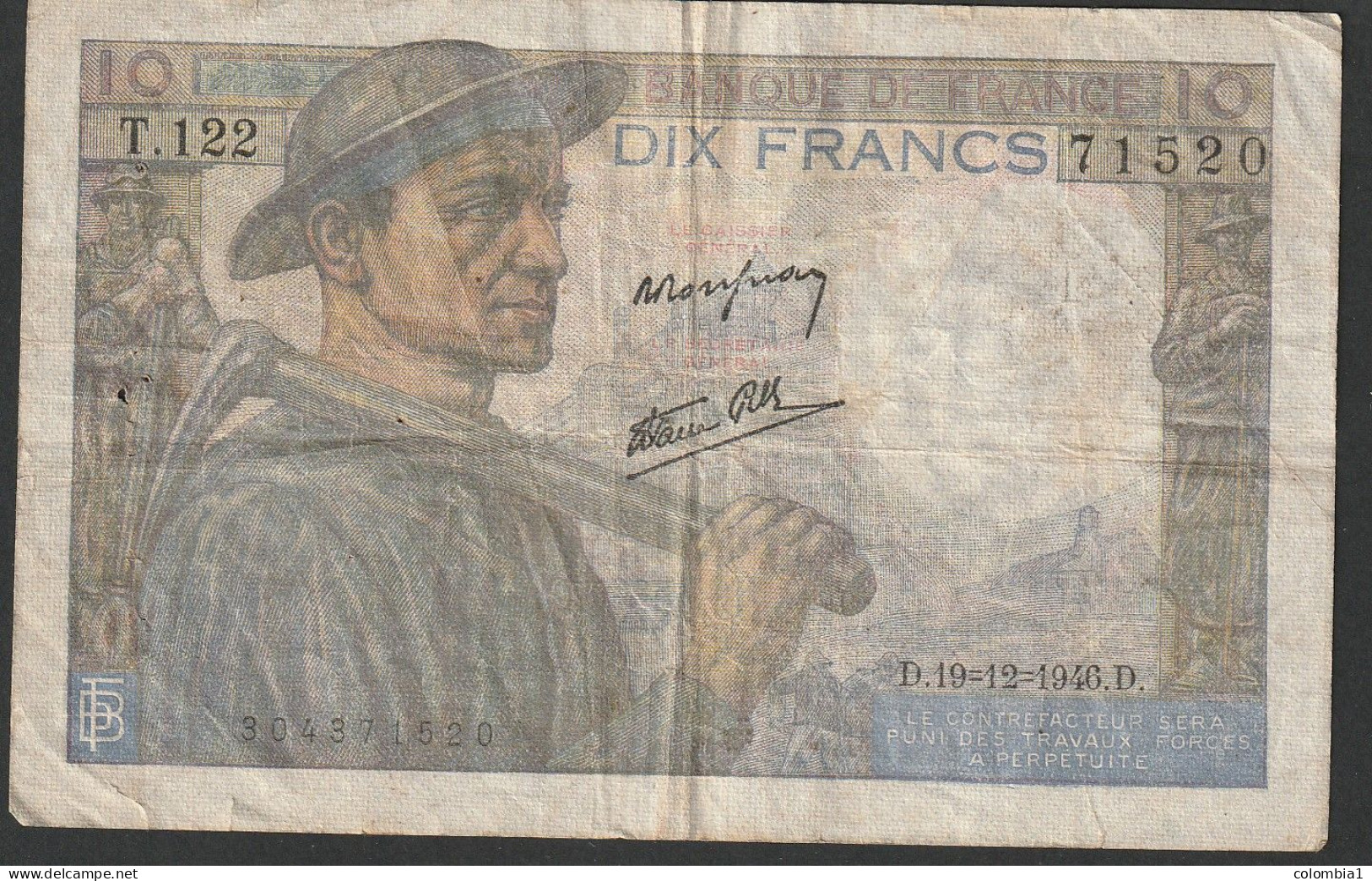 BILLET De 10 Francs Type Mineur  19-12-1946 Circulé - 5 F 1917-1940 ''Violet''