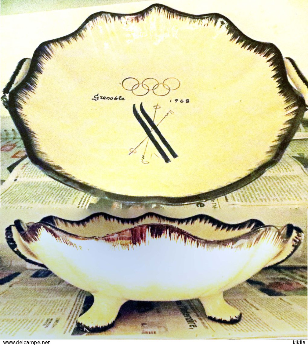 Coupe à Fruits "décoré Main" Décor Ski Jeux Olympiques D'Hiver De Grenoble 1968   Winter Olympic Games JO 68 - Apparel, Souvenirs & Other