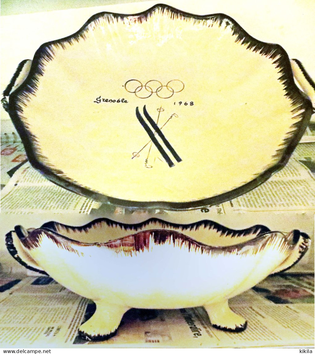 Coupe à Fruits "décoré Main" Décor Ski Jeux Olympiques D'Hiver De Grenoble 1968   Winter Olympic Games JO 68 - Uniformes Recordatorios & Misc