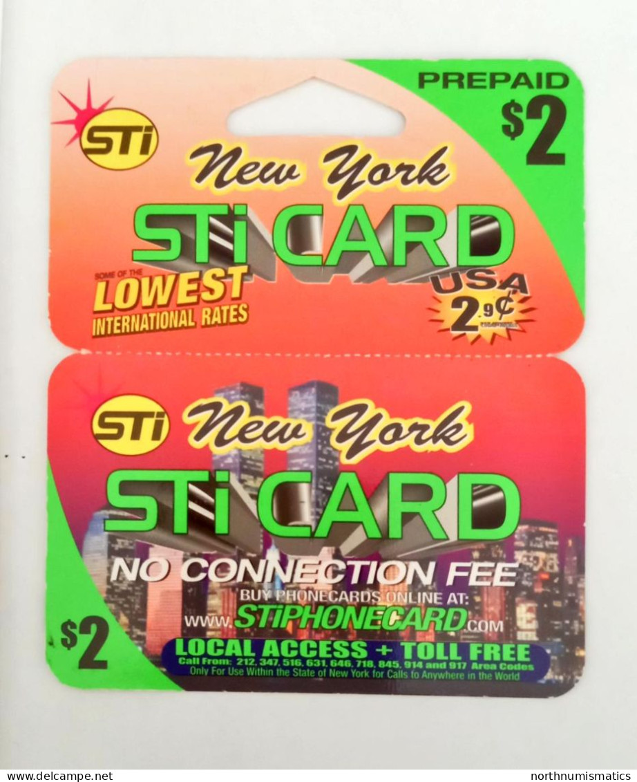 Sti Newyork Sti Card 2 $ Prepaid Calling Card  Used - Lots - Collections