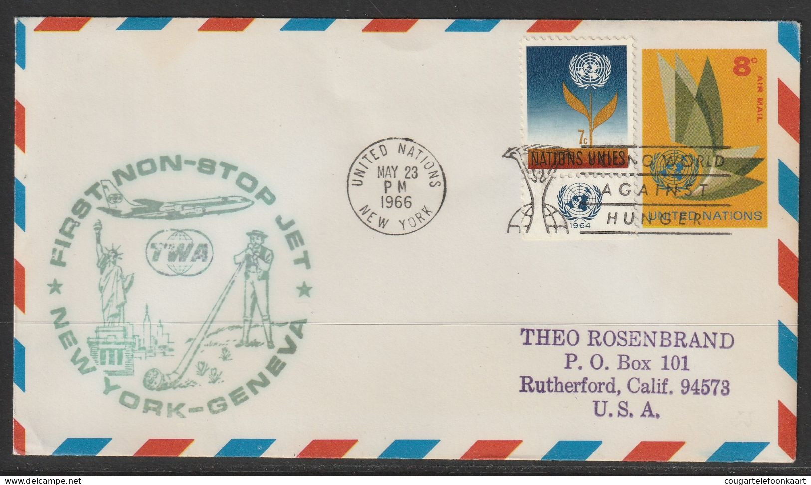 1966, TWA, First Flight Cover, UN New York - Geneva - Brieven En Documenten