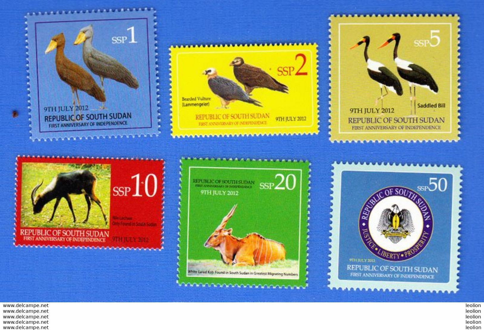SOUTH SUDAN  2012/13 2nd Set MNH Stamps BIRDS ! Oiseaux & Wildlife Antilopes SOUDAN Du Sud = Südsudan - Sudan Del Sud