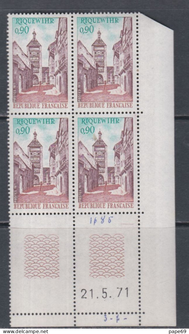 France  N° 1685 XX Riquewihr, En Bloc De 4 Coin Daté Du  21 . 5 . 71 ; 1 Trait,  Sans Charnière, TB - 1970-1979