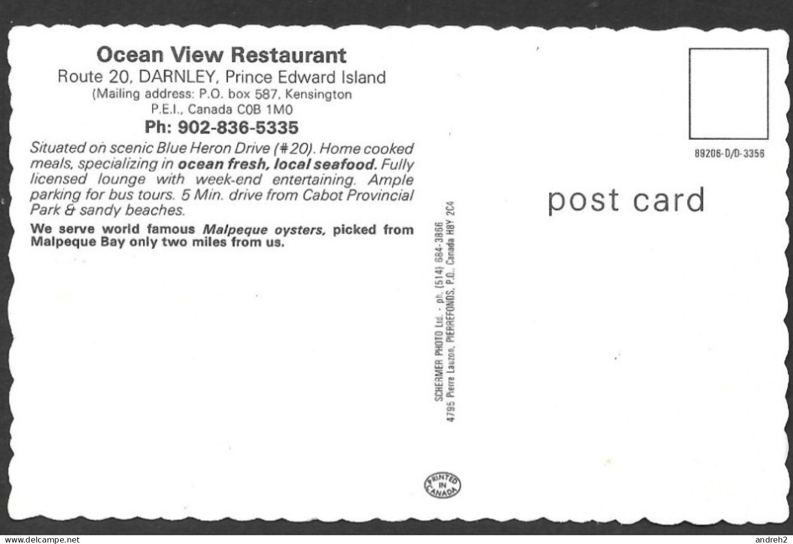 Darnley  Ile Du Prince-Édouard  P.E.I. - C.P.A. Ocean View Restaurant - Schermer Photo - Other & Unclassified