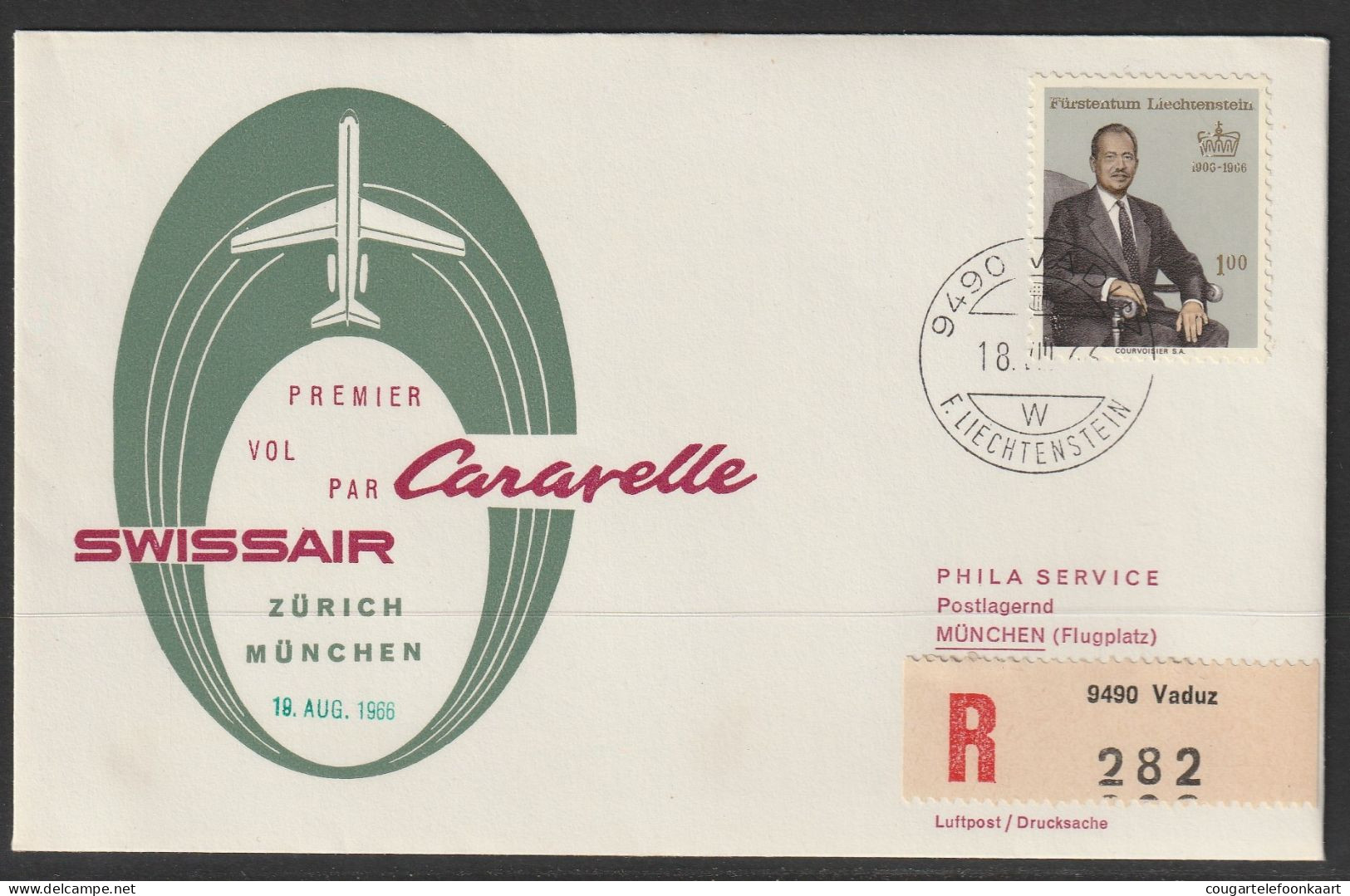 1966, Swissair, Erstflug, Liechtenstein - München - Posta Aerea