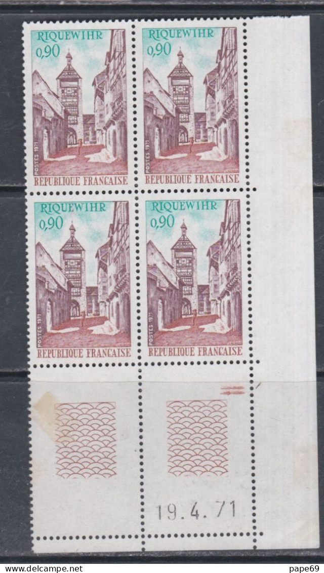 France  N° 1685 XX Riquewihr, En Bloc De 4 Coin Daté Du  19 . 4 . 71 ; 2 Traits,  Sans Charnière, TB - 1970-1979