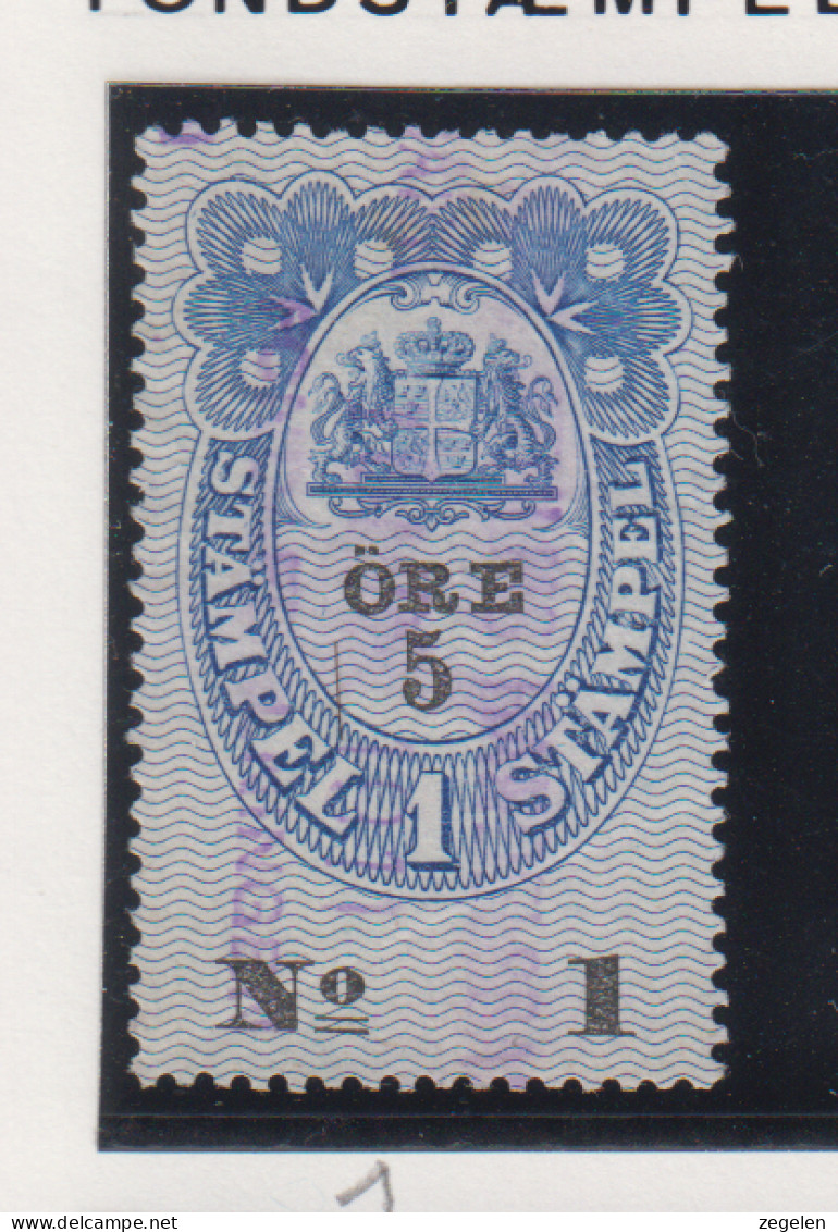 Zweden Fiskale Zegel Cat; J.Barefoot  Fondstaempel(Bill Of Exhange) 1 - Revenue Stamps