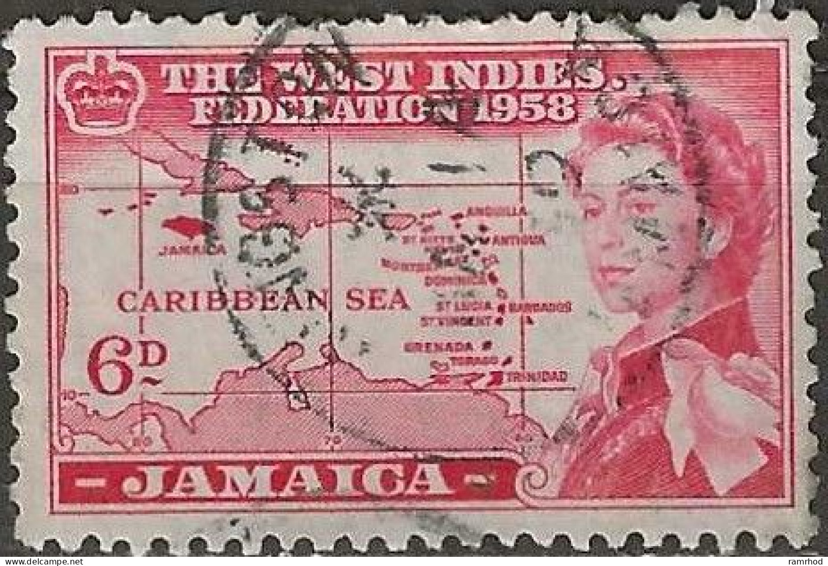 JAMAICA 1958 British Caribbean Federation -  6d. - Federation Map FU - Jamaica (...-1961)