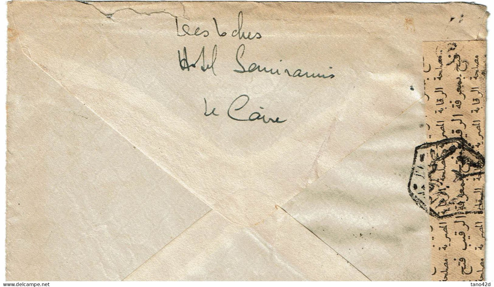 CTN89/DV- LETTRE AVION AU DEPART HÔTEL SEMIRAMIS LE CAIRE / TOUSSUS LE NOBLE 16/9/1949  CENSURE - Covers & Documents