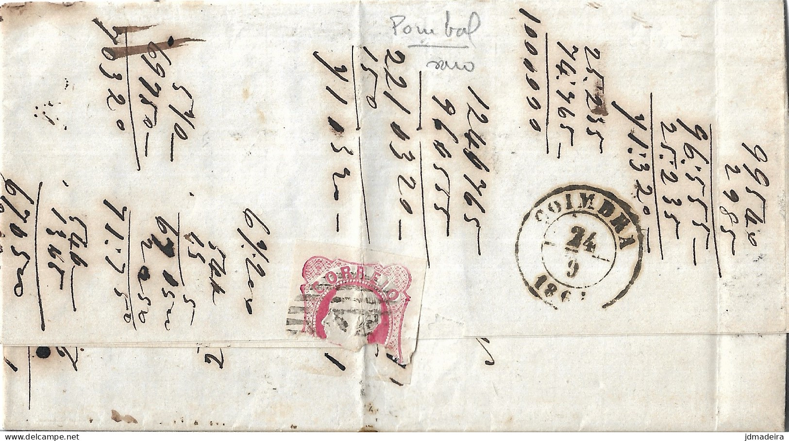 Portugal Cover From POMBAL To COIMBRA With King Luiz 25 Réis Stamp - Lettres & Documents