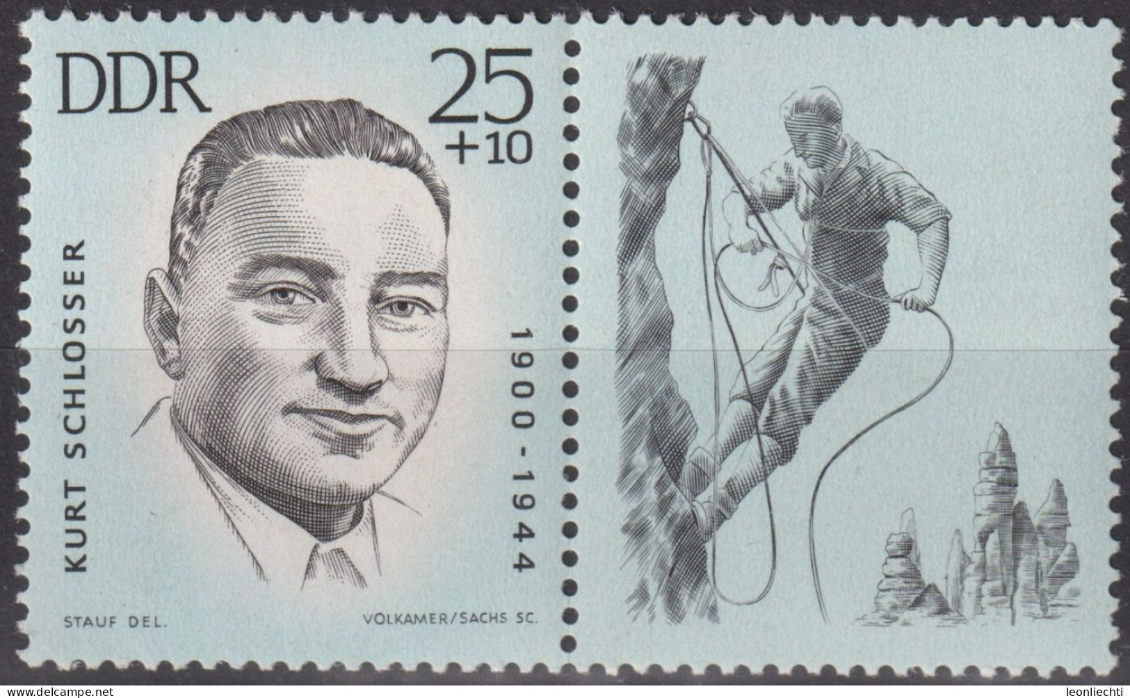 1963 DDR, ** Mi:DD WZd74, Yt:DD 667, Kurt Schlosser (1900-1944), Aufbau Der Nationalen Gedenkstätten-Sportler (I) - Escalada