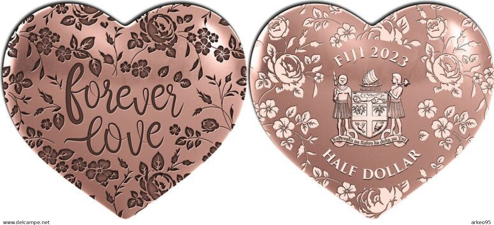 Demi Dollar En Forme De Coeur, Fidji, 2022, Argent Plaqué Or Rose - Fidschi